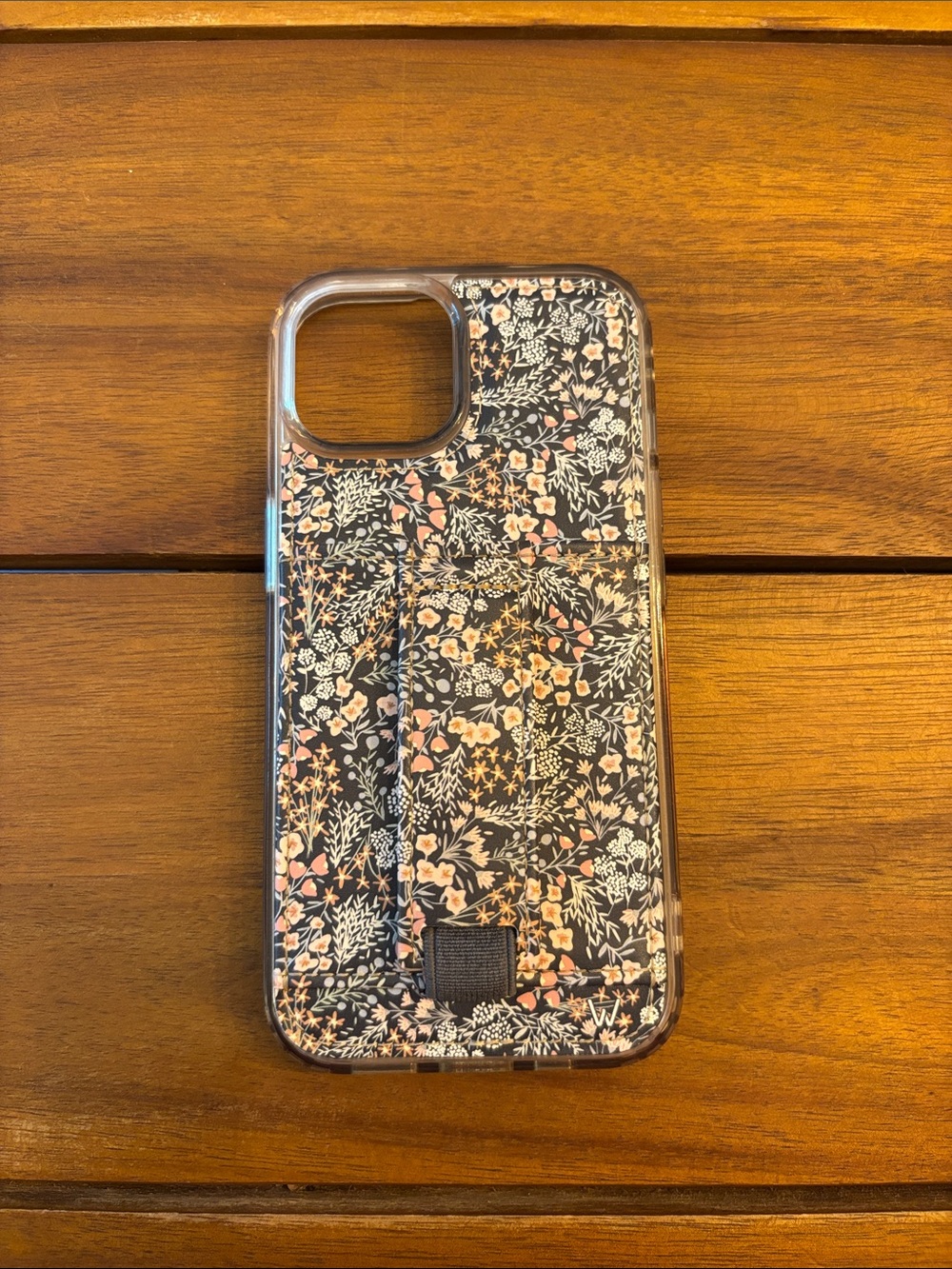 Walli iPhone 15 - Floral Black & Pink Protective Phone Case with Card Slot